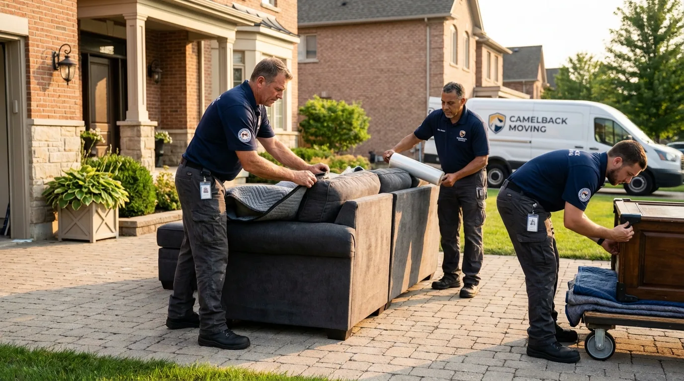 Large estate moving crew wrapping furniture in Byron, IL