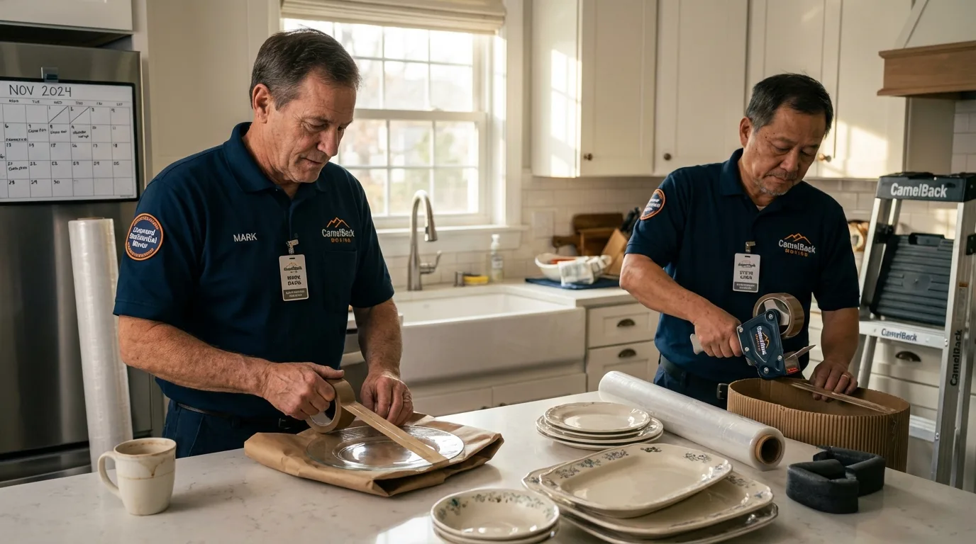 Professional crew packing kitchen dishware in Byron, IL